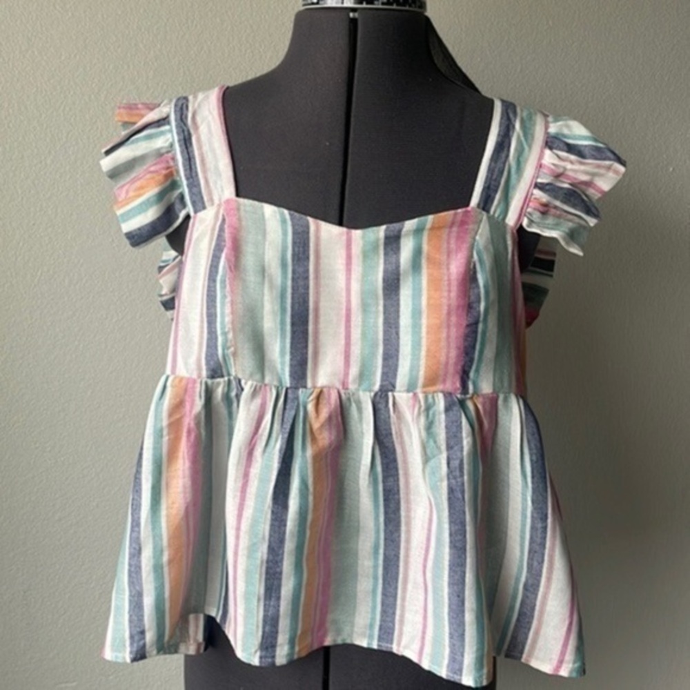 Shein top bohemian style striped ruffled, pastel colors size medium